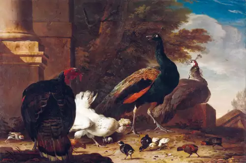 MONDiART Hen with peacock & turkey  (102878)