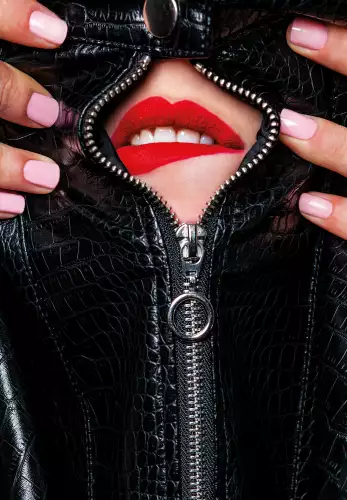 Lips in black leather 
